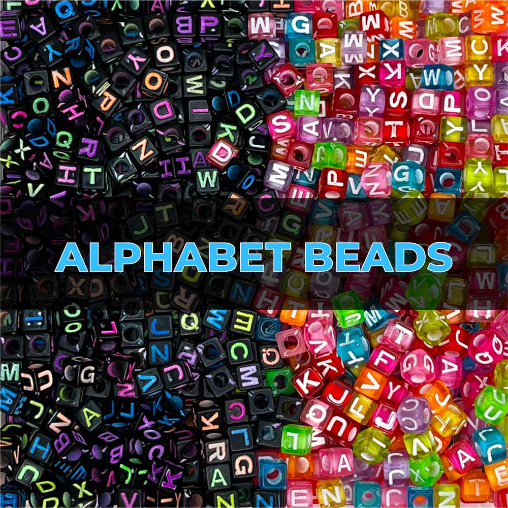 Black Plastic Alphabet Beads With Neon Colored Letters