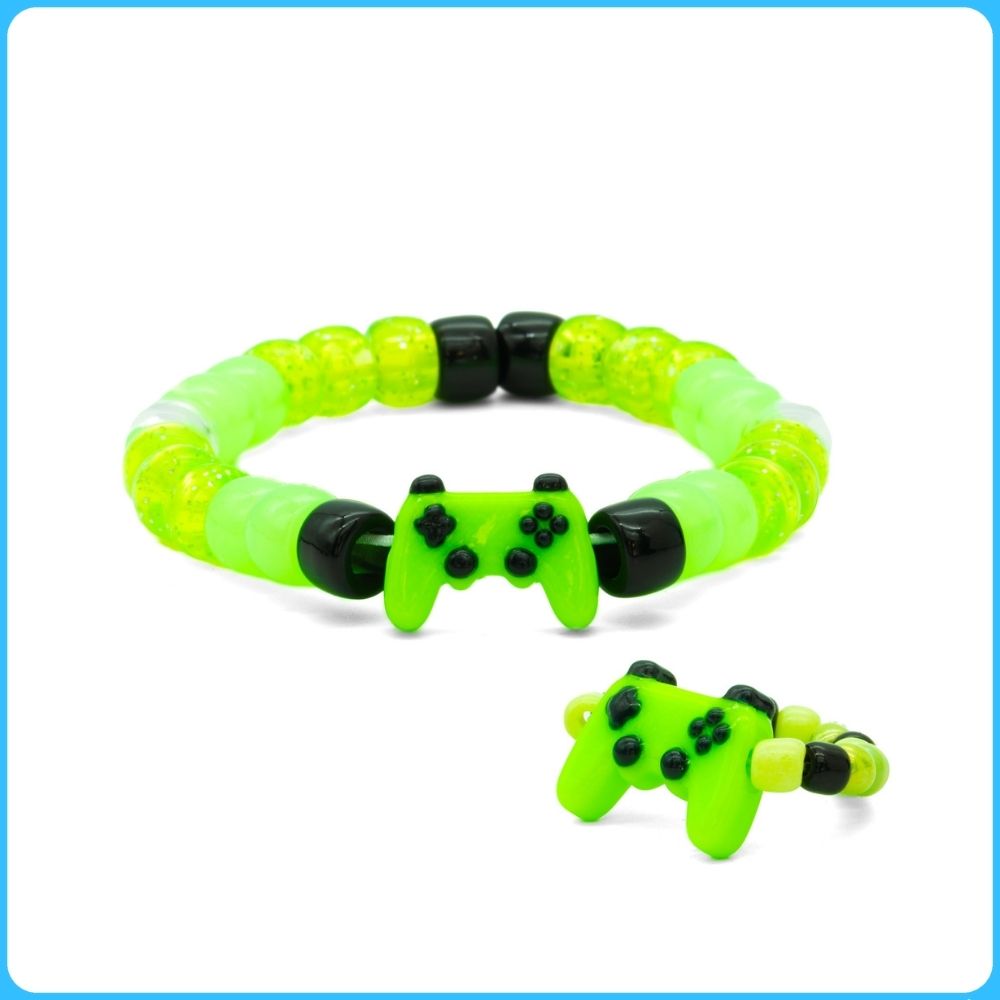 Green Classic Controller Kandi Ring & Bracelet - 2/Pack
