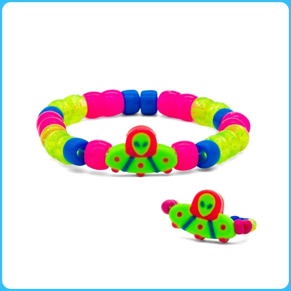 Green Spaceship Kandi Ring & Bracelet - 2/Pack