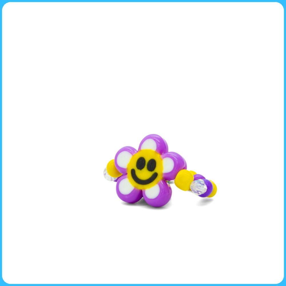 Purple Smiley Flower Kandi Ring