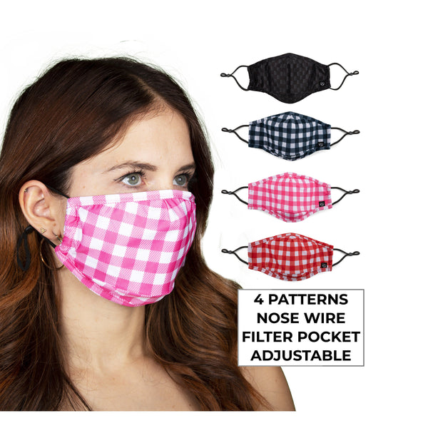 Plaid Pattern Face Mask For Adults. Filter Pocket, Nose Wire, Washable, Breathable and Adjustable Face Mask. Made in USA Rave Mask