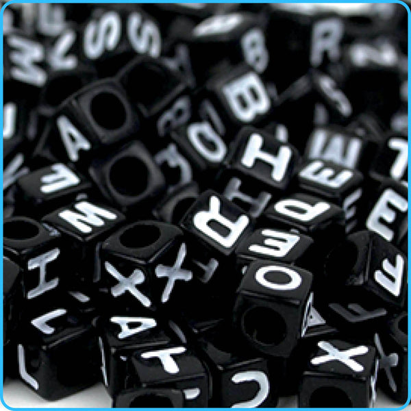 Alphabet Black Cube Beads - 6mm / 7mm - 300/Pack