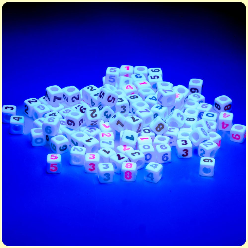 White Electric Fluorescent UV Reactive Number Beads - 100 Beads/Pack