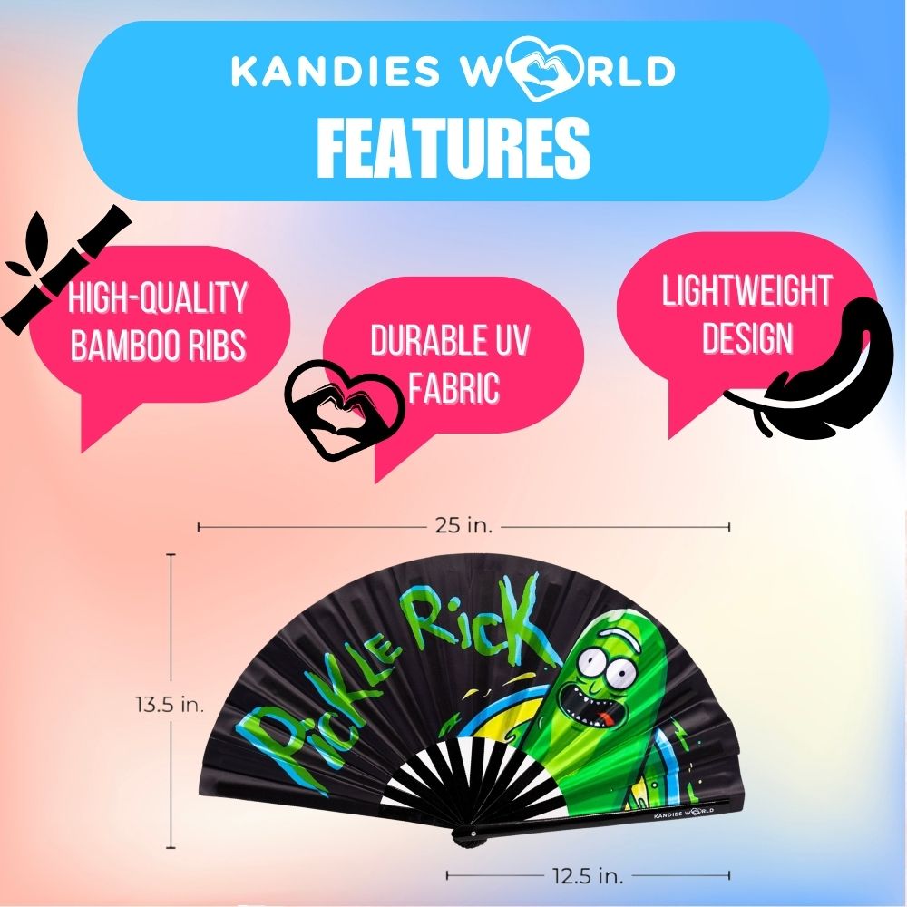 Pickle Fans Pickle Rick Rave Fan | UV Reactive Festival Hand Fan – Kandies World