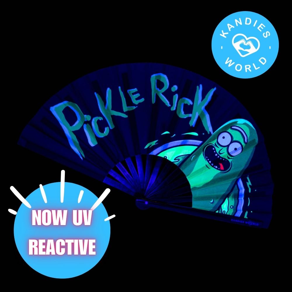 Pickle Fans Pickle Rick Rave Fan | UV Reactive Festival Hand Fan – Kandies World