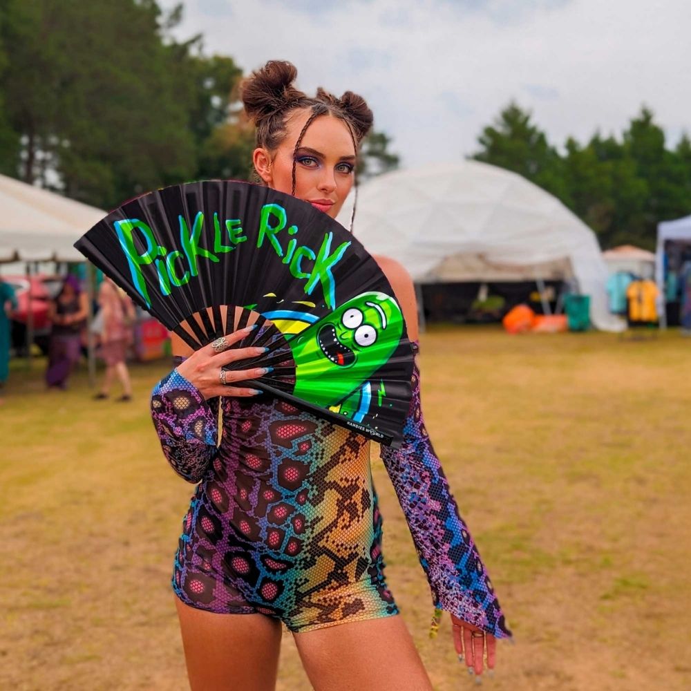 Pickle Fans Pickle Rick Rave Fan | UV Reactive Festival Hand Fan – Kandies World