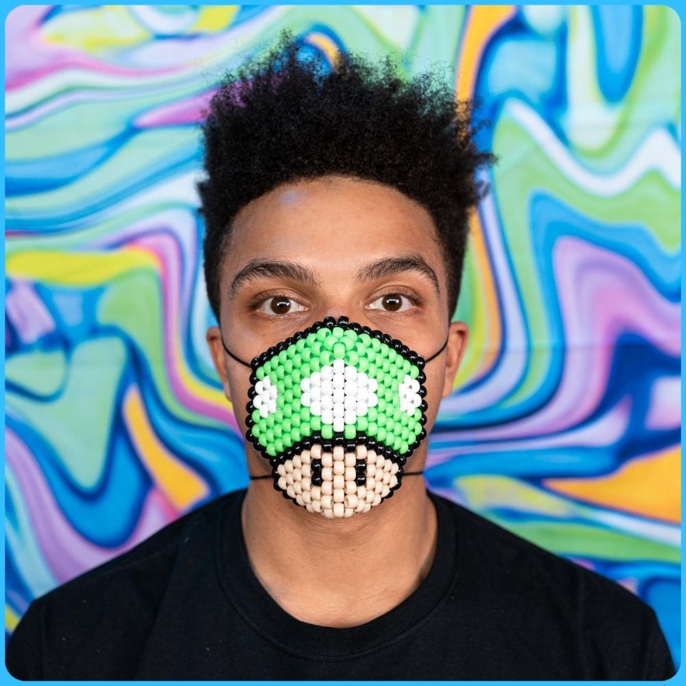 Green Mario Mushroom Surgical Kandi Mask