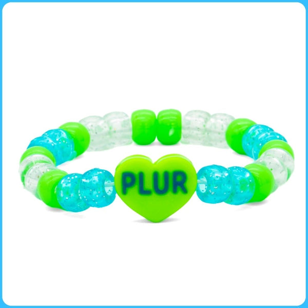 Green PLUR Heart Kandi Bracelet
