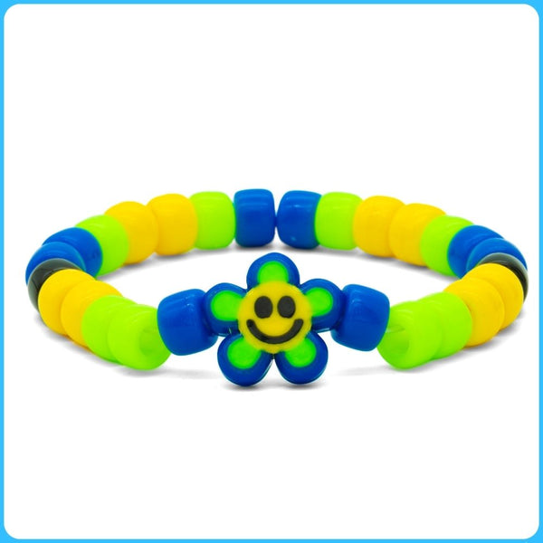 Blue Smiley Flower Kandi Bracelet