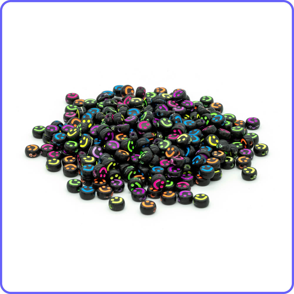Black UV Round Smiley Face Beads - 150/Pack