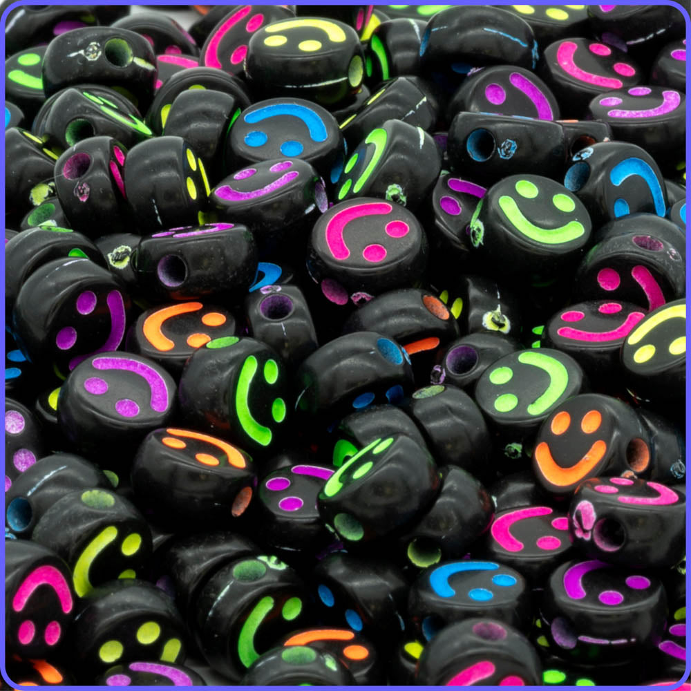 Black UV Round Smiley Face Beads - 150/Pack