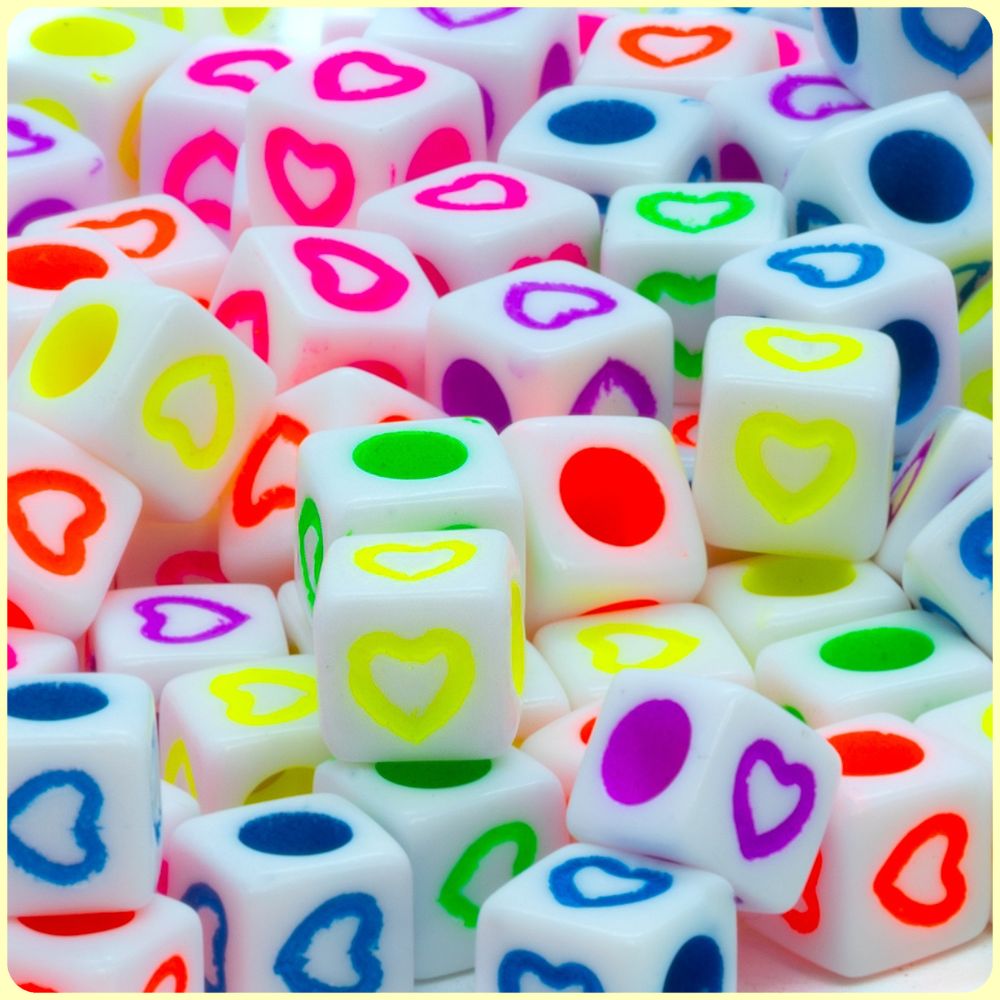 White UV Multicolor Heart Cube Beads - 150/Pack