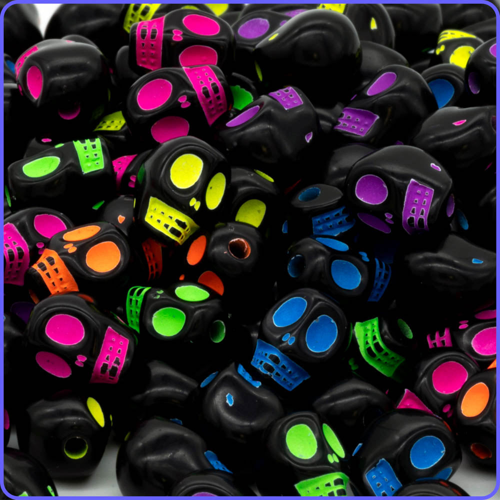 Black UV Skeleton Head Beads - 75/Pack