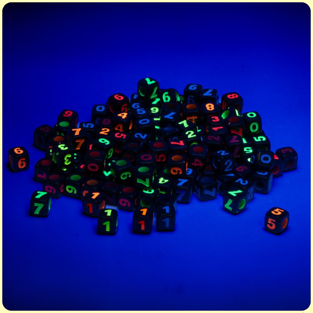 Black Electric Fluorescent UV Reactive Number Beads - 100 Beads/Pack