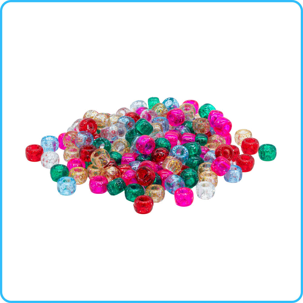 DIY 9x6MM Glitter Barrel Pony Beads - Crafting Beads - Kandies World