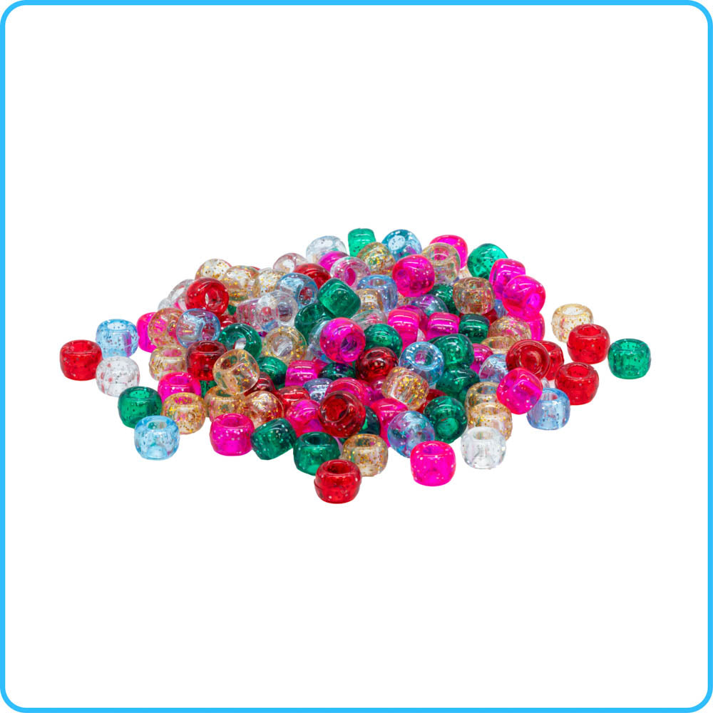 Multicolor Glitter Pony Beads - 9mm - 300/Pack