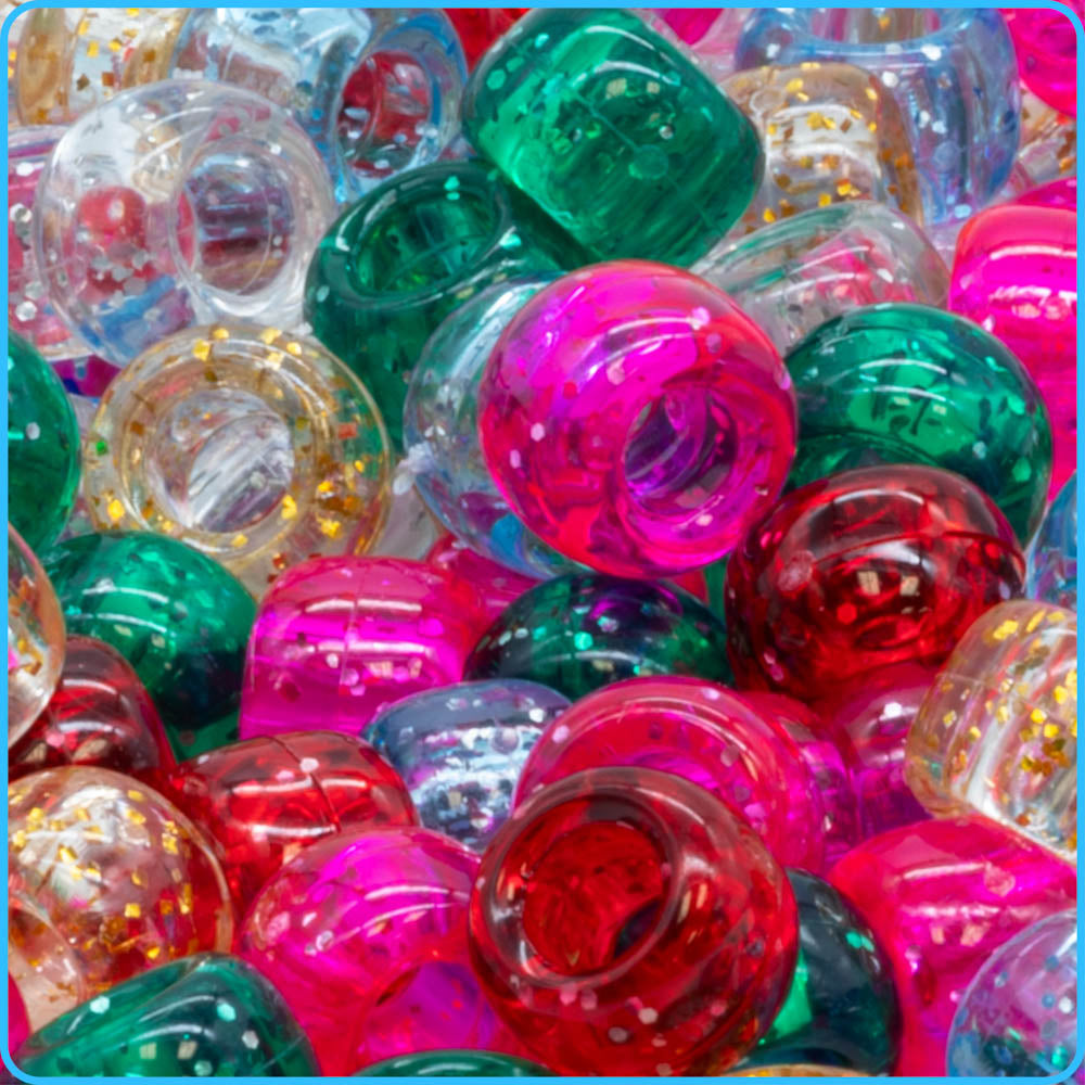 Multicolor Glitter Pony Beads - 9mm - 300/Pack