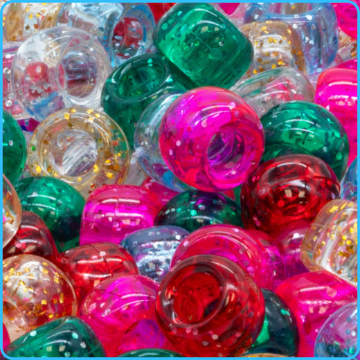 Multicolor Glitter Pony Beads - 9mm - 300/Pack