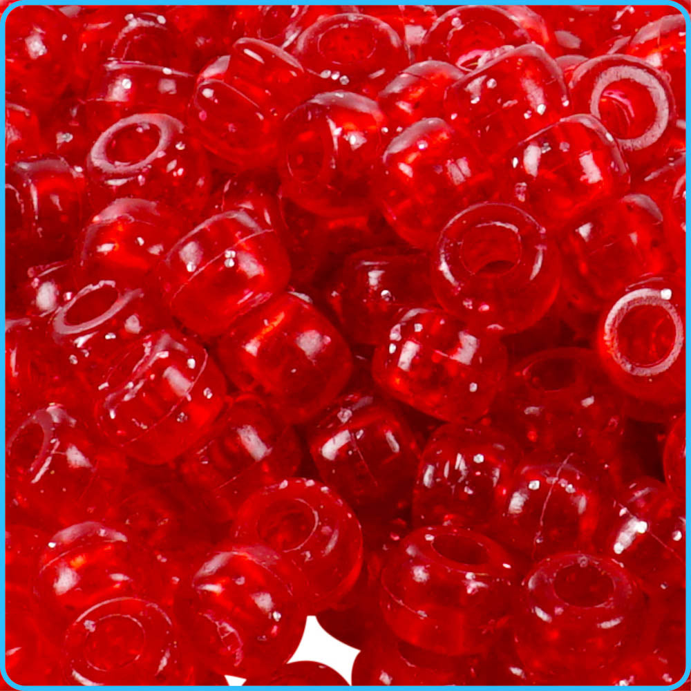 Red Glitter Pony Beads - 9mm - 300/Pack