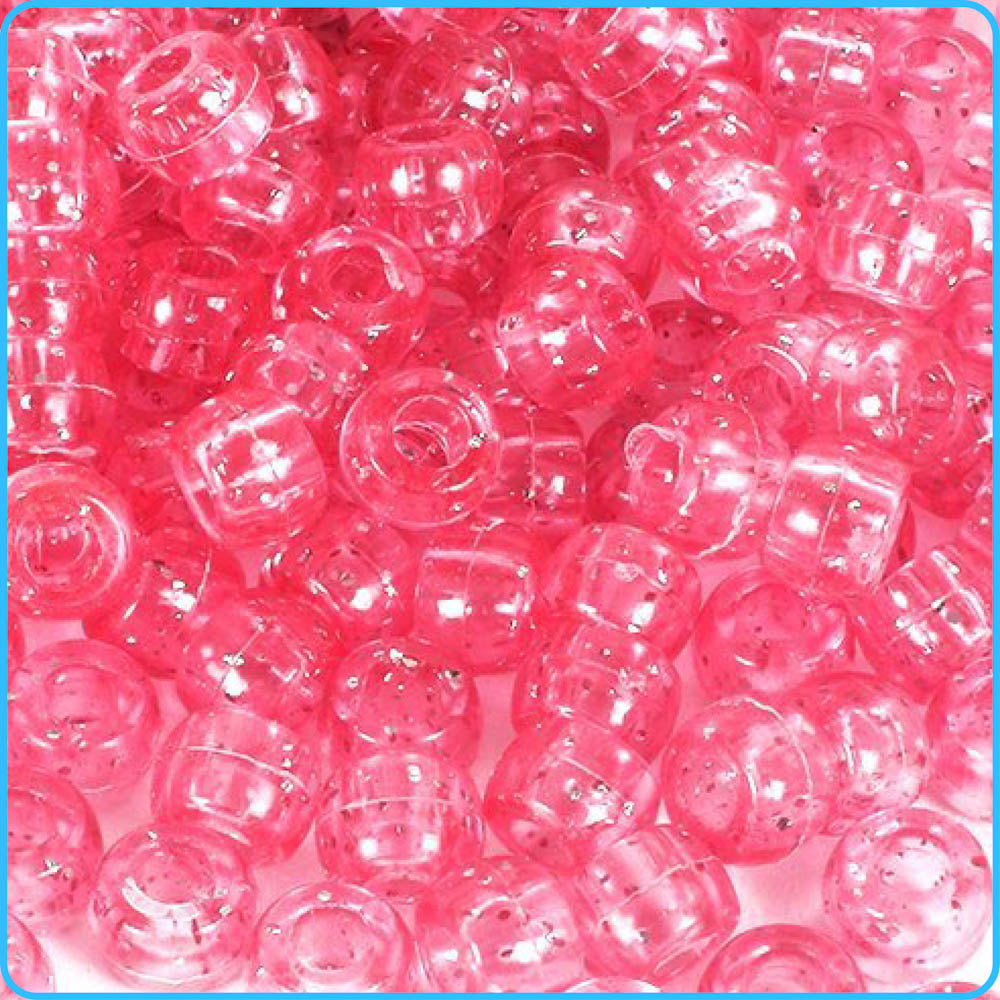 Pink Glitter Pony Beads - 9mm - 300/Pack