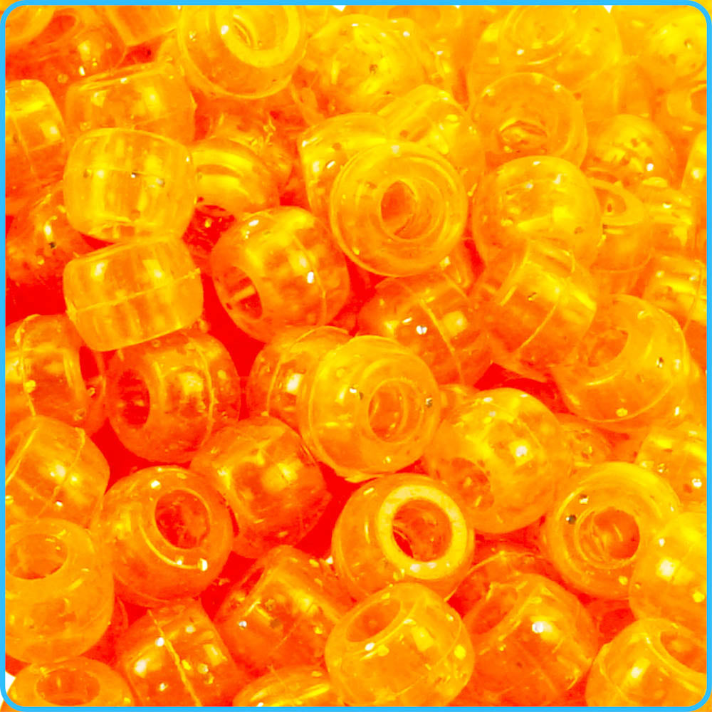 Orange Glitter Pony Beads - 9mm - 300/Pack