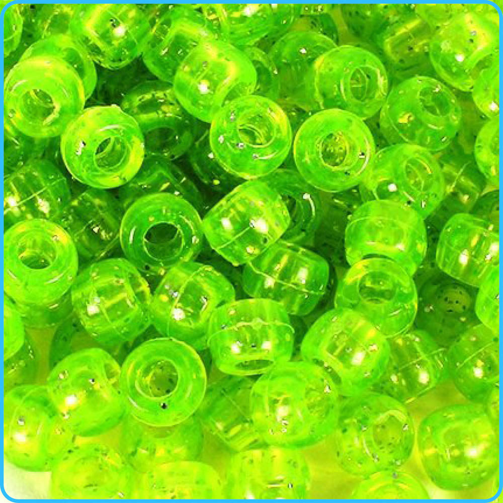 Green Glitter Pony Beads - 9mm - 300/Pack