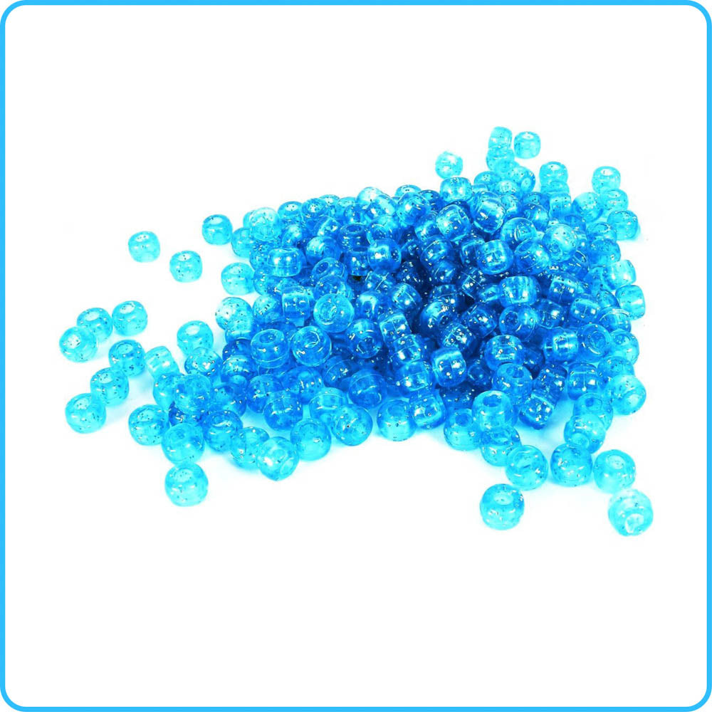 Blue Glitter Pony Beads - 9mm - 300/Pack