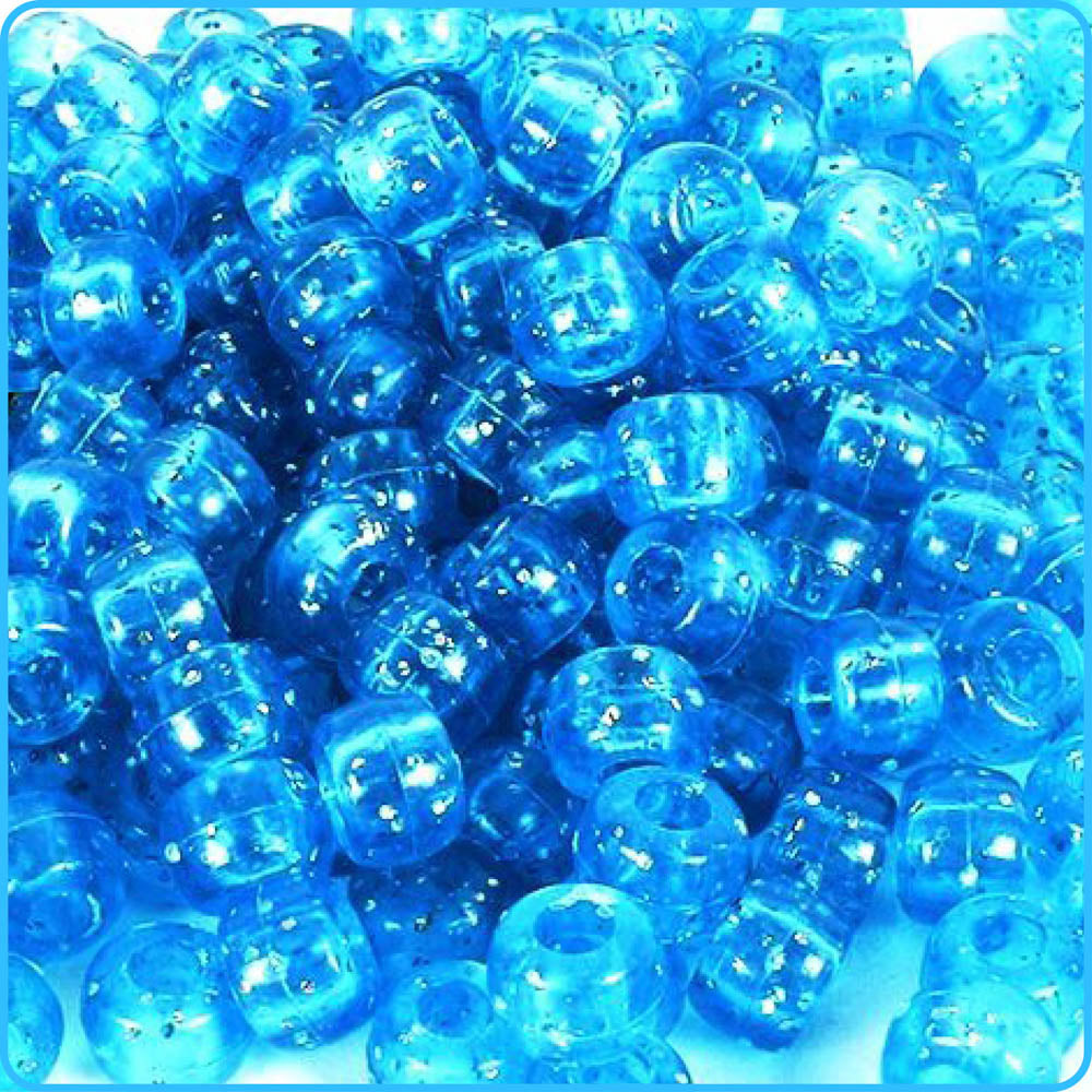 Blue Glitter Pony Beads - 9mm - 300/Pack