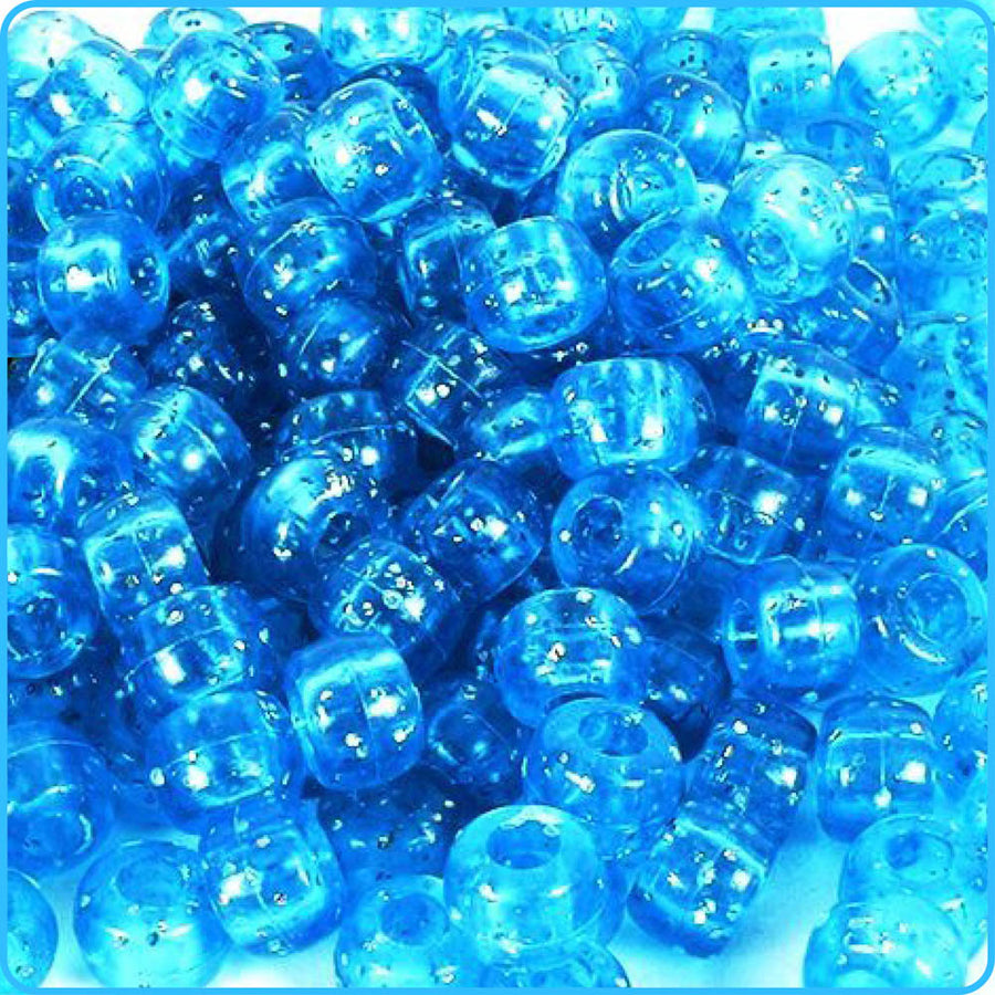 Blue Glitter Pony Beads - 9mm - 300/Pack