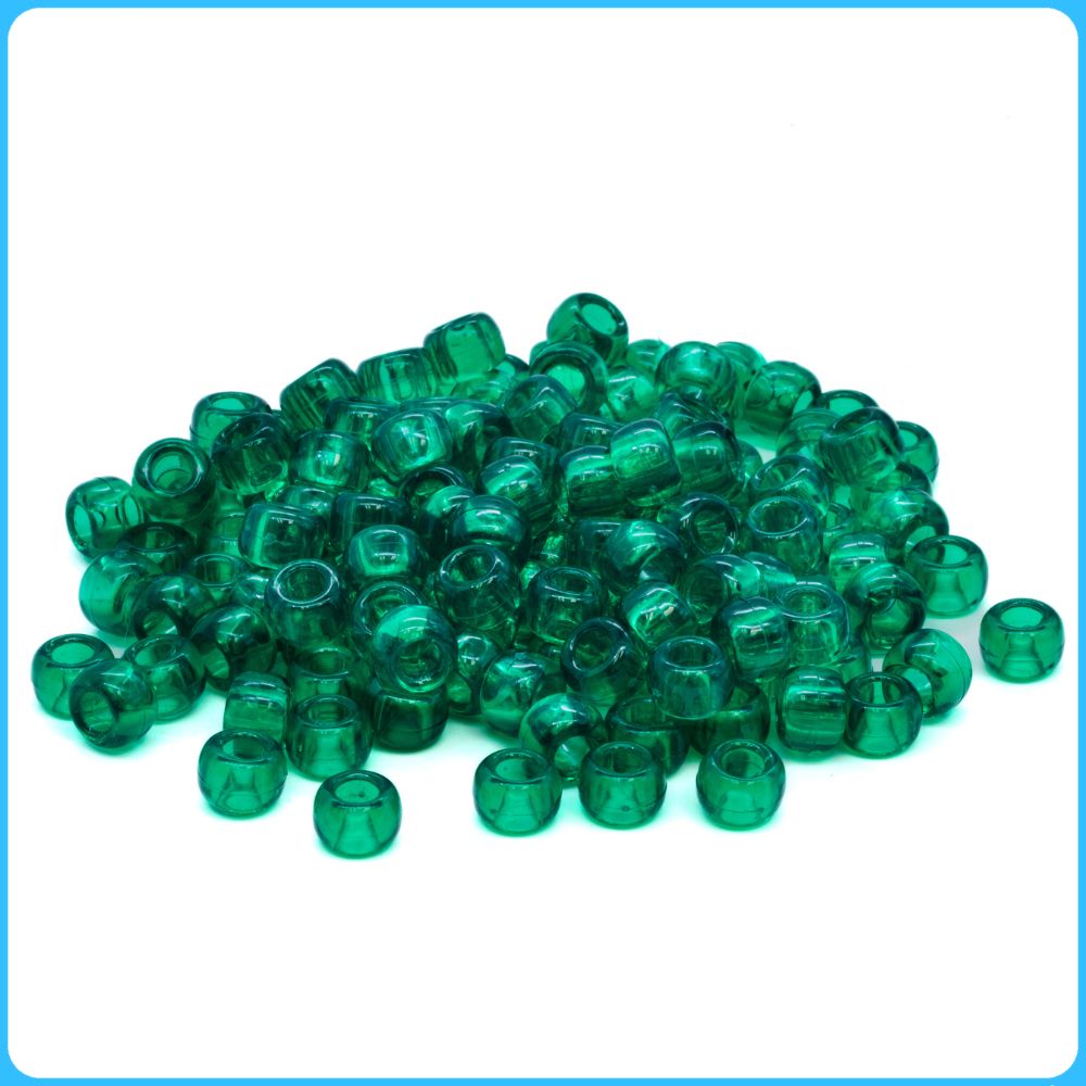 Emerald Green Translucent Pony Beads - 9mm - 300/Pack