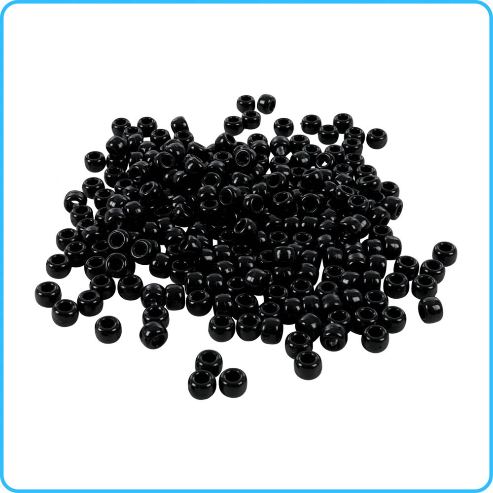 Black Opaque Pony Beads - 9mm - 300/Pack