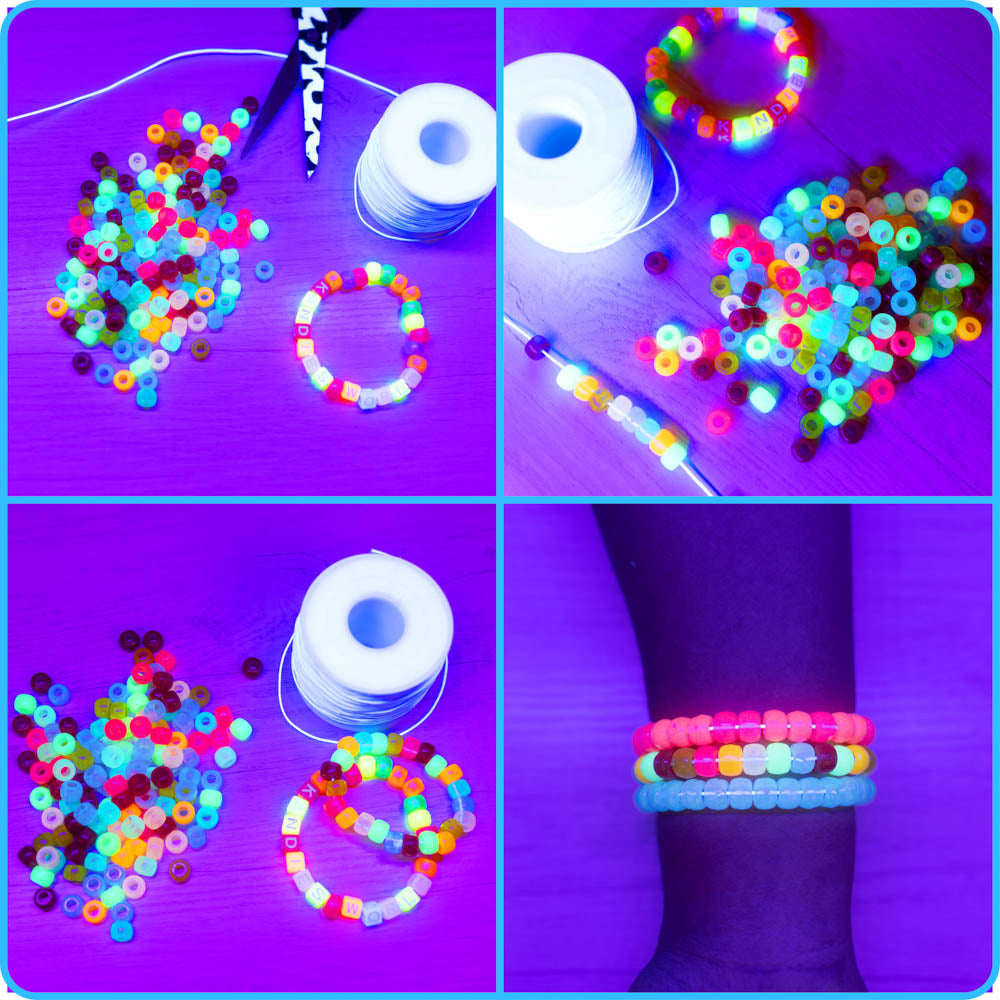 Miraclekoo 1000 Pcs UV Beads Color Changing Beads UV Reactive Plastic  Luminous Pony Beads, Glows in The Dark Bead, Fun for Jewelry/Bracelets  Making