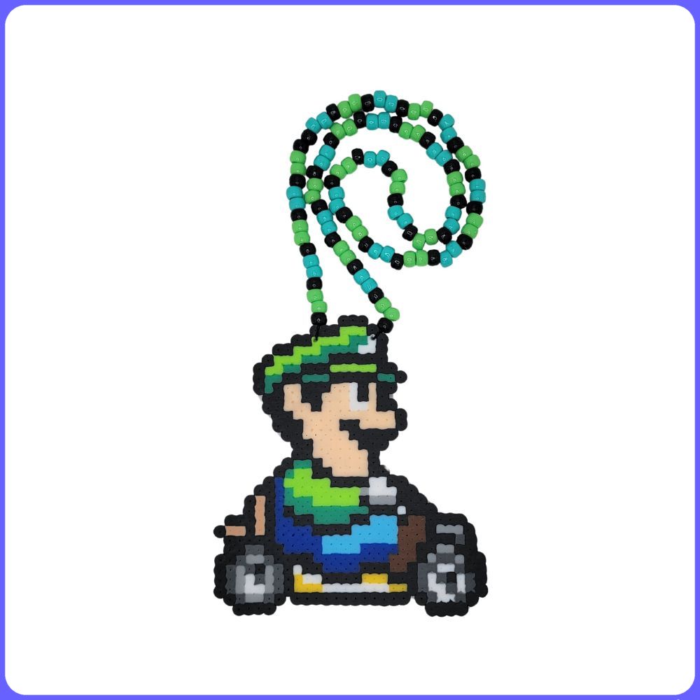 Luigi Rave Luigi on Kart Perler Necklace | Video Games | Festival Rave Jewelry ...