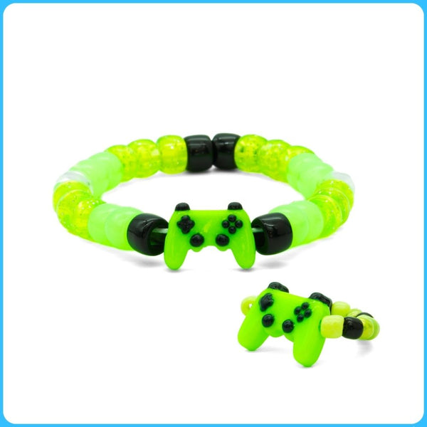 Green Classic Controller Kandi Ring & Bracelet - 2/Pack