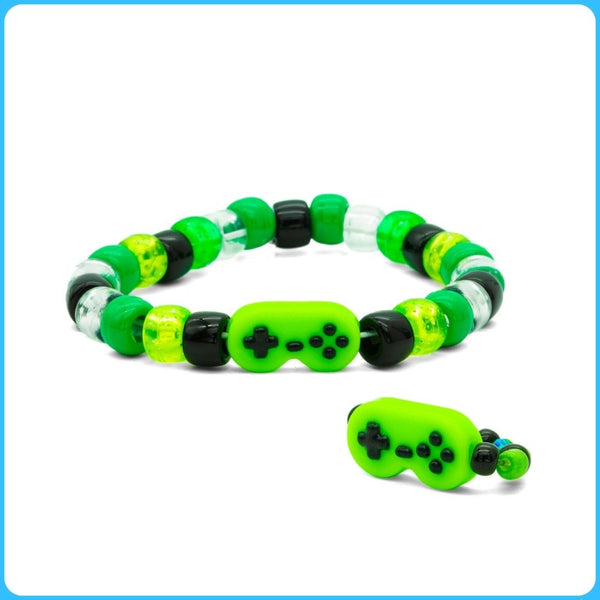 Green Retro Controller Kandi Ring & Bracelet - 2/Pack