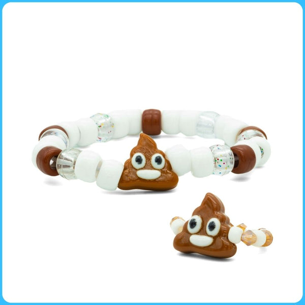 Poop Emoji Kandi Ring & Bracelet - 2/Pack