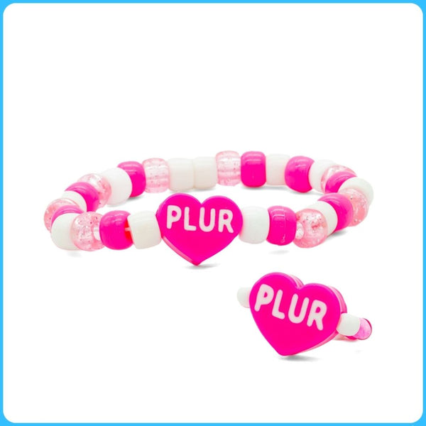 Pink PLUR Heart Kandi Ring & Bracelet - 2/Pack