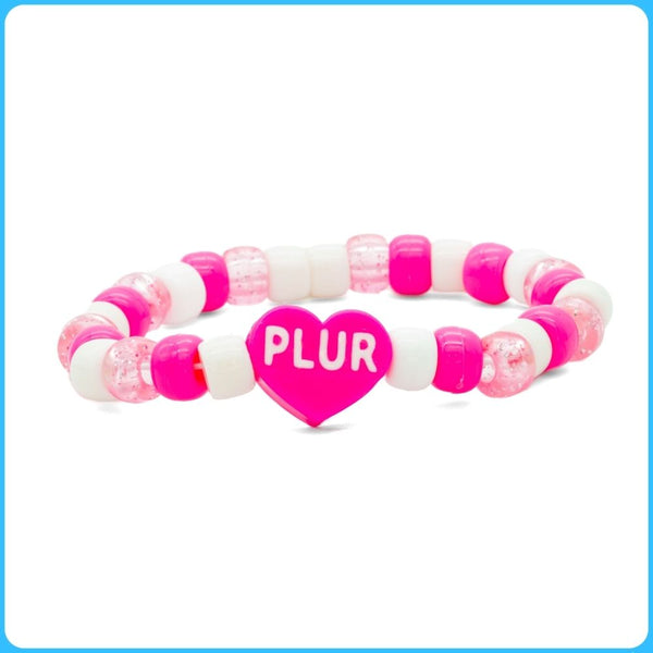 Pink PLUR Heart Kandi Bracelet