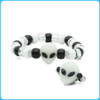 Glow-In-The-Dark Alien Kandi Ring & Bracelet Set – 2-Pack