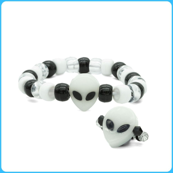 Glow-In-The-Dark Alien Kandi Ring & Bracelet - 2/Pack