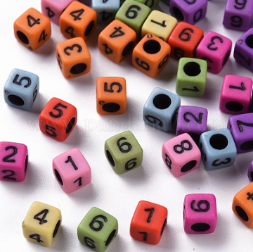 Retro Multicor 0 to 9 Cube Number Beads - 6mm - 100 Beads/Pack