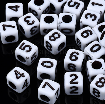 White Cube 0 to 9 Beads - 6mm -  100 Beads/Pack