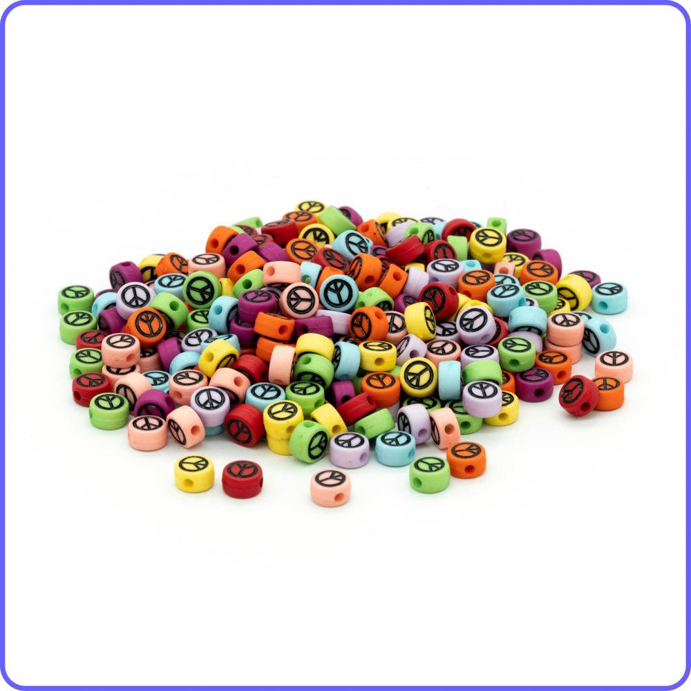 Multicolor Round Peace & Love Beads - 150/Pack