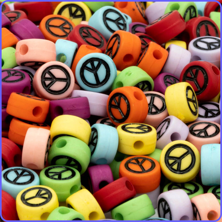 Multicolor Round Peace & Love Beads - 150/Pack