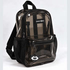 Black clear backpack in transparent PVC with black trim, angled front view