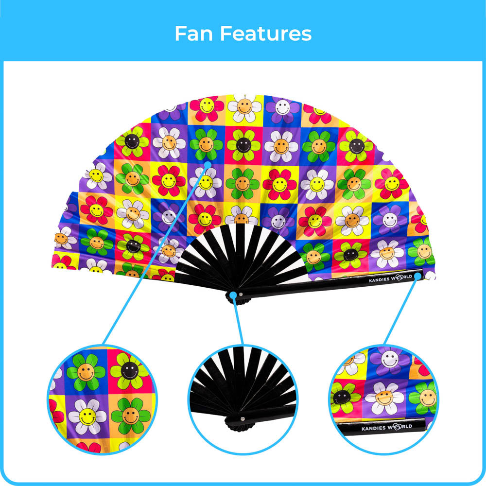 Daisy Flowers - UV Reactive Custom Festival Folding Hand Fan