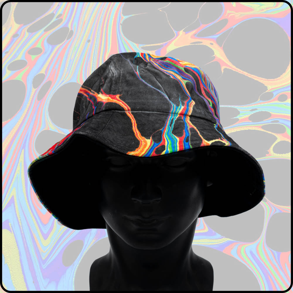 Dark Rainbow RGB Hydro-Dipped Bucket Hat | Festival Marble Hat