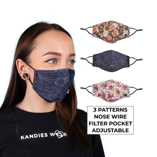 Cute Flower Face Masks - Filter Pocket, Nose Wire, Washable, Breathable and Adjustable Face Mask For Adults. Gift For Her