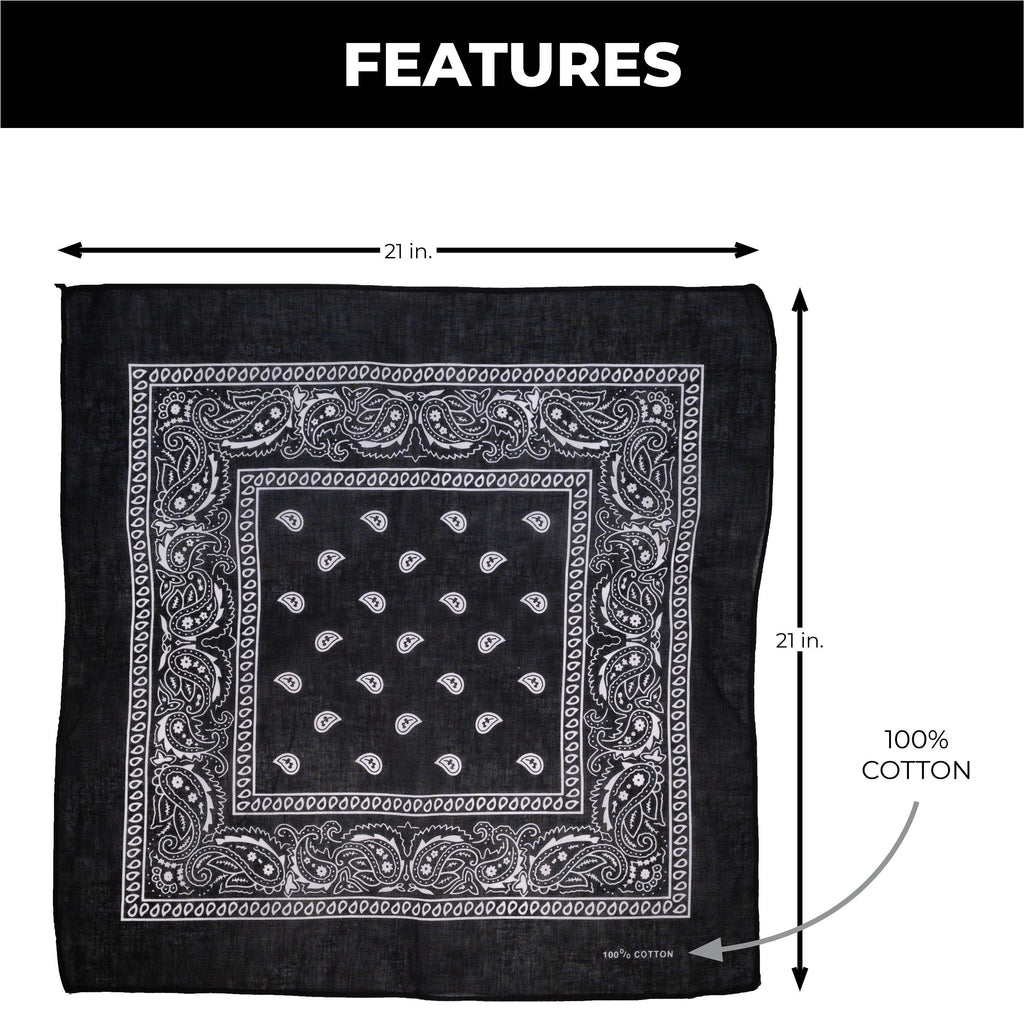 Black & White Paisley Bandana | DIY Face Mask | Headwear | Dimensions 20in x 20in | Cotton Face Mask | Face Cover | Perfect Accessory