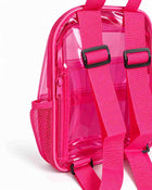Back view of the pink clear backpack showing adjustable shoulder straps